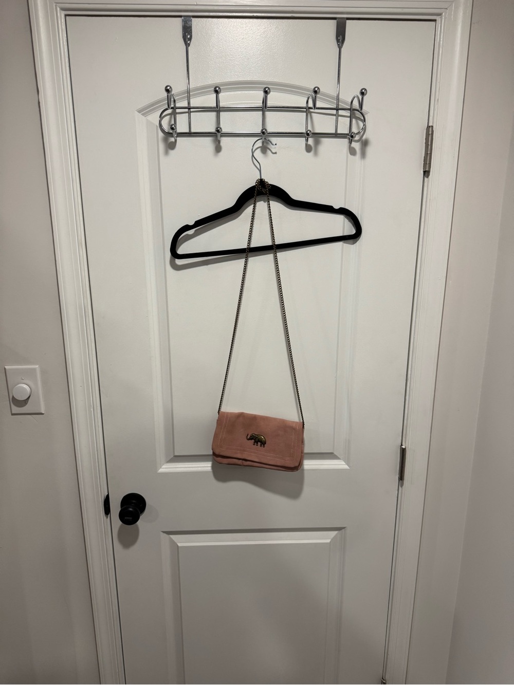 Suede Pink Chain-Strap Crossbody with Elephant Accent
